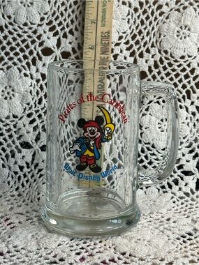 1970’s Disney Pirates of the Caribbean Clear Glass Mug -Pirate Mickey
